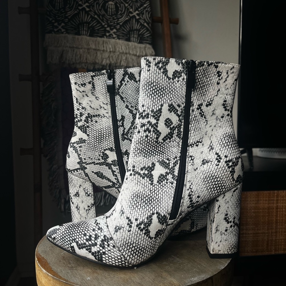 SHEIN faux snake skin heeled ankle boots
